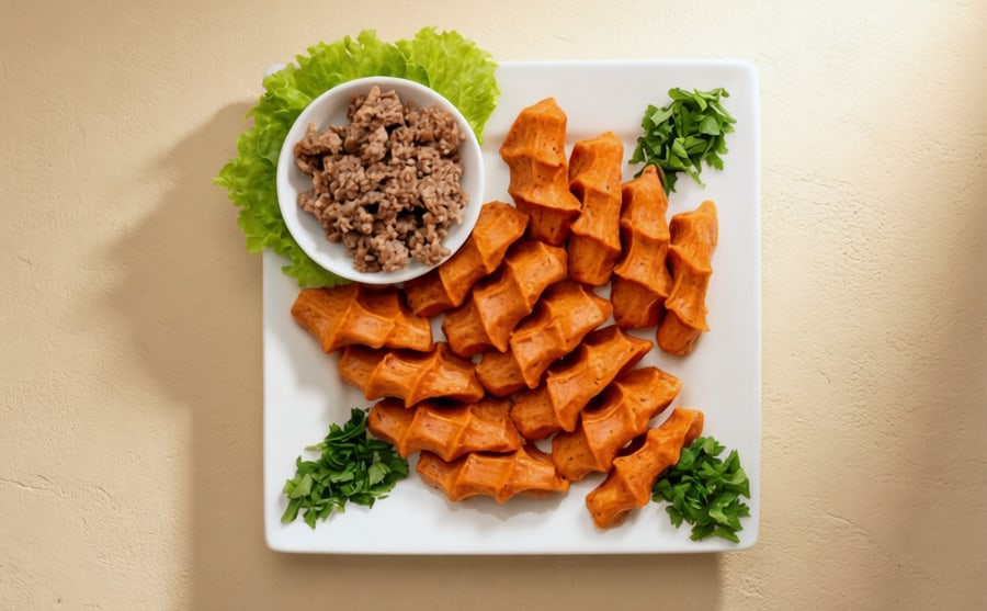 Chee kufta with meat at Derian, Yerevan — Chee kufta with extra minced meat folded through — richer and more substantial, for the table that already knows the dish.