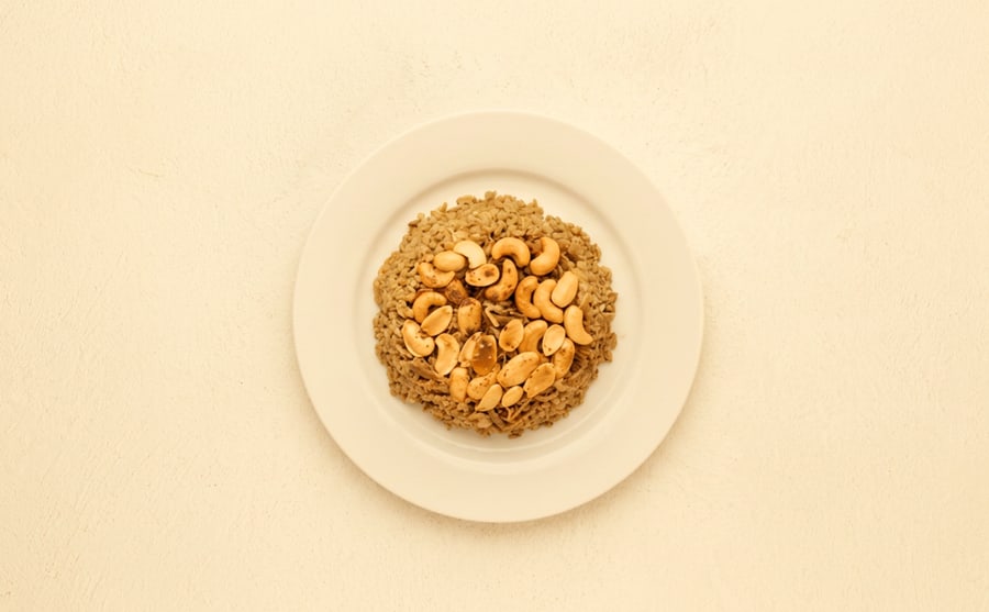 Frike at Derian, Yerevan — Roasted green wheat with nuts — smoky, chewy and nuttier than rice, a grain worth ordering instead of the usual.