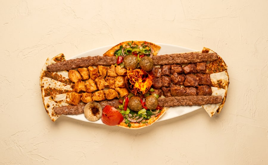 Grand mix BBQ at Derian, Yerevan — The large platter of kebabs and grilled meats — built for a full table, and more food than most people expect.