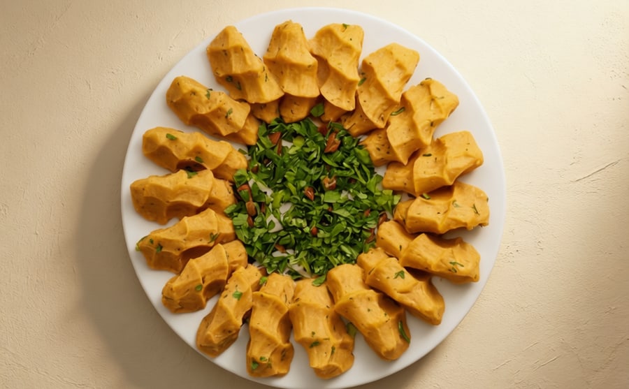 Lentil kufta at Derian, Yerevan — Red lentil and bulgur worked with herbs into small cool patties — savoury, soft, and made to be passed around.