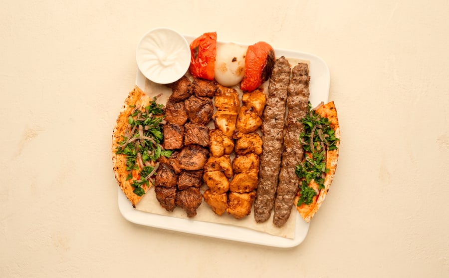 Mix BBQ at Derian, Yerevan — A selection of kebabs and grilled meats on one platter — the order that ends the discussion about what to have.
