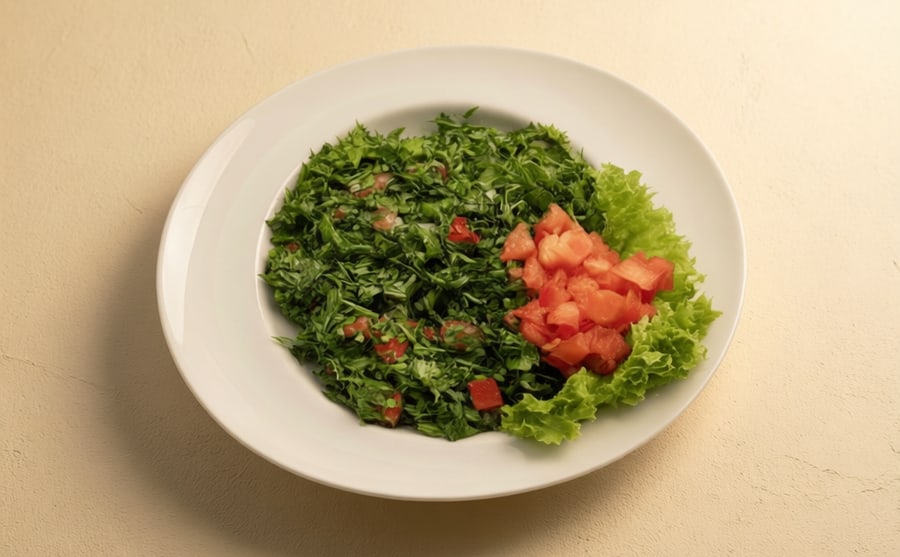 Tabbouleh at Derian, Yerevan — Finely chopped parsley with tomato, bulgur and lemon — the greenest thing on the table and the one that resets the palate.