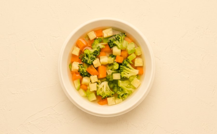 Vegetable soup at Derian, Yerevan — Garden vegetables in a light broth — clean, mild and restorative, the bowl for a day when nothing heavy appeals.